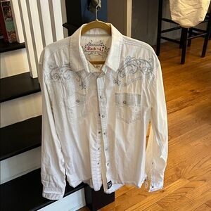 Rock 47 White Shirt with Gray Embroidery
